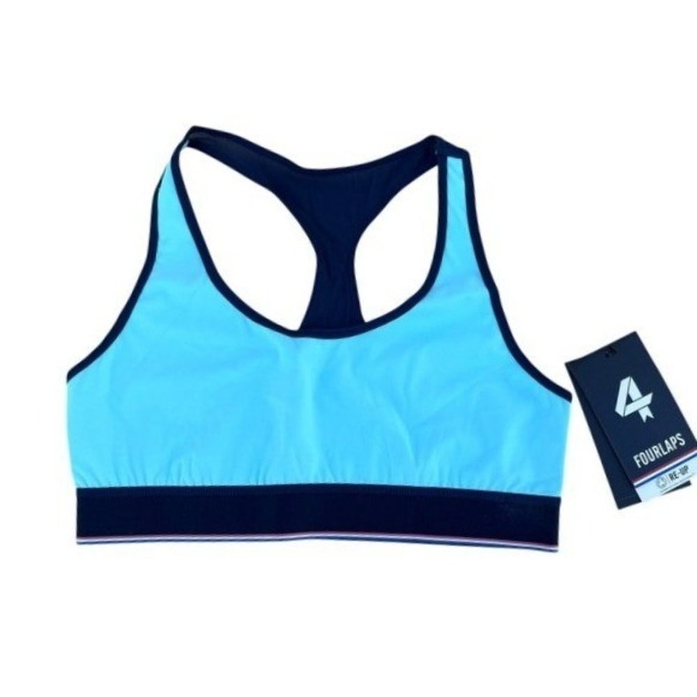 Fourlaps Re-Up Sports Bra Aqua and Navy Racerback Activewear‎ NWT